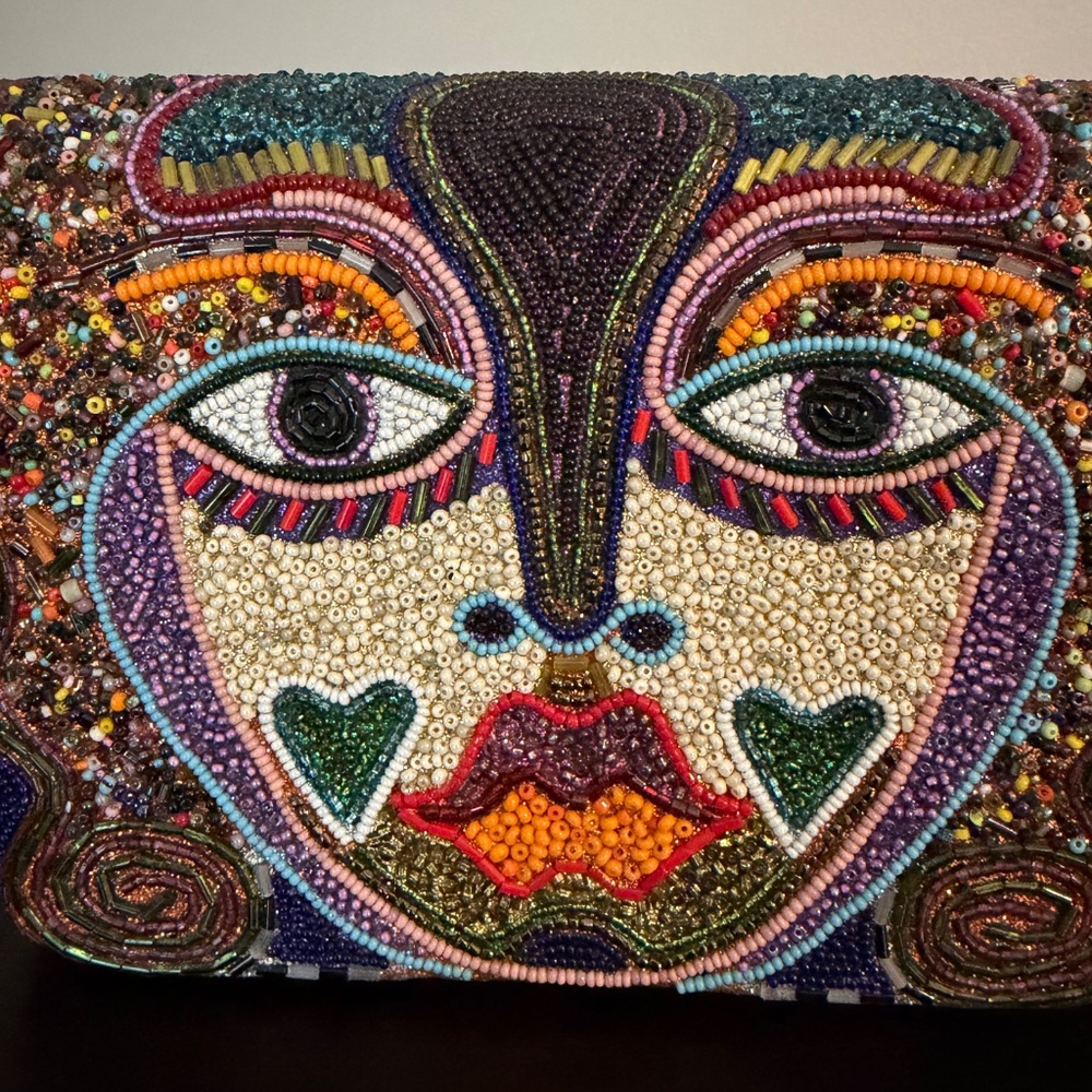 Beaded Leather Clutch Crossbody Shoulder Bag Beadwork Design - Picture 3 of 14